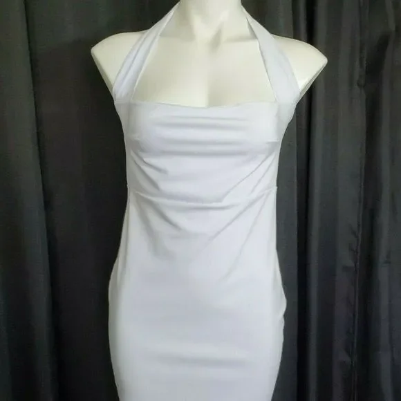 slim fit dress slacks Serene White Satin Halter Neck Mini Dress - US 12 main image 1